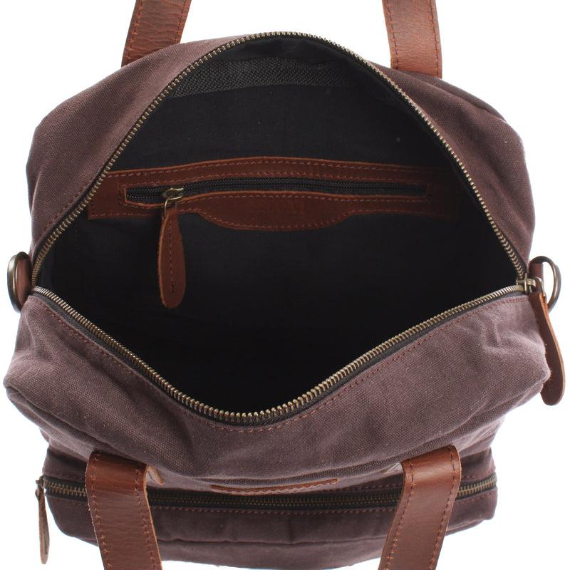 Leconi Rucksack Umhängetasche Damen Herren Leder Canvas mokka LE1014 Wochenangebot