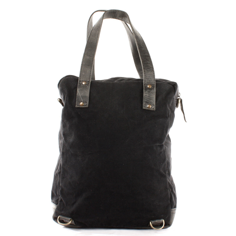Leconi Rucksack Umhängetasche Damen Herren Leder Canvas schwarz LE1014 Kostenlose Rückgabe