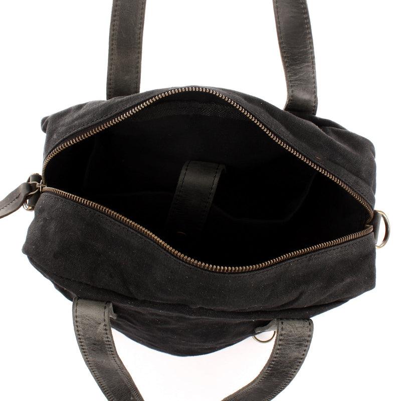 Leconi Rucksack Umhängetasche Damen Herren Leder Canvas schwarz LE1014 Kostenlose Rückgabe