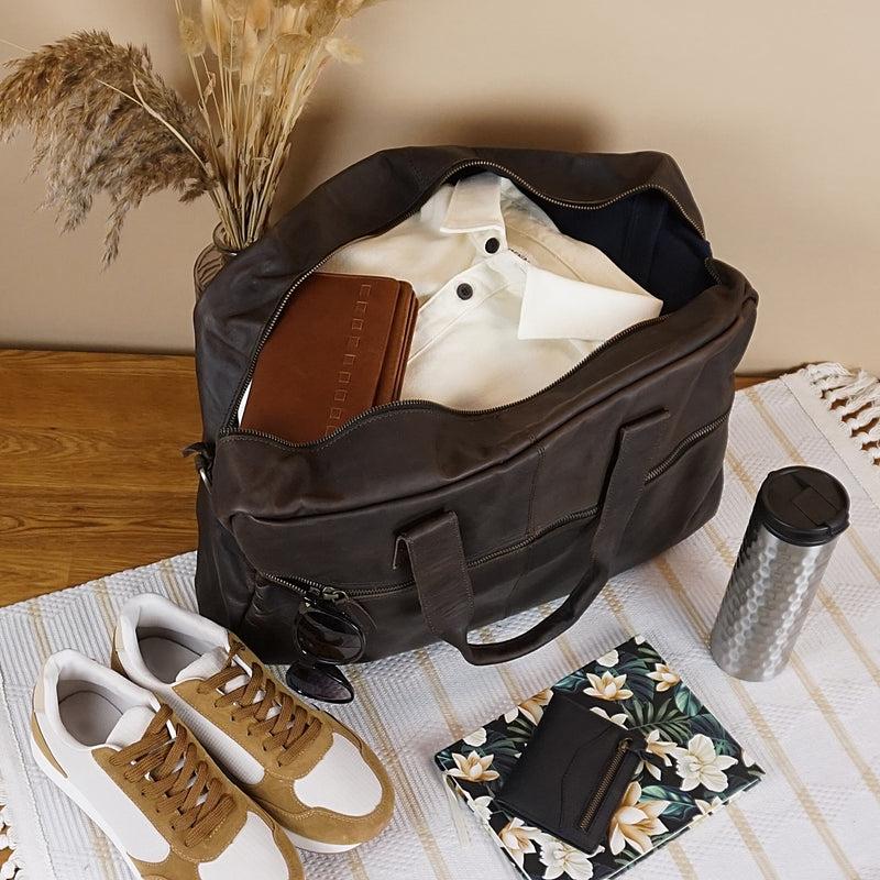 Leconi Weekender kleine Reisetasche Sporttasche vintage Leder dunkelbraun LE2018 Begrenzte Freigabe