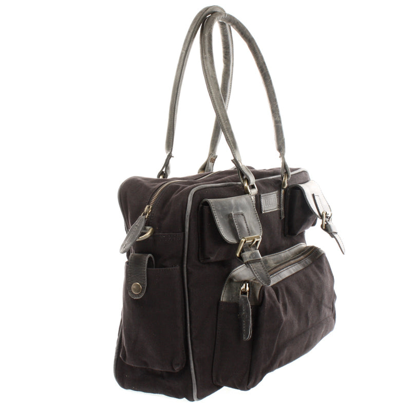 Leconi Aktentasche Arbeitstasche Damen Herren Canvas Leder schwarz LE3038 Letzte 3 Tage