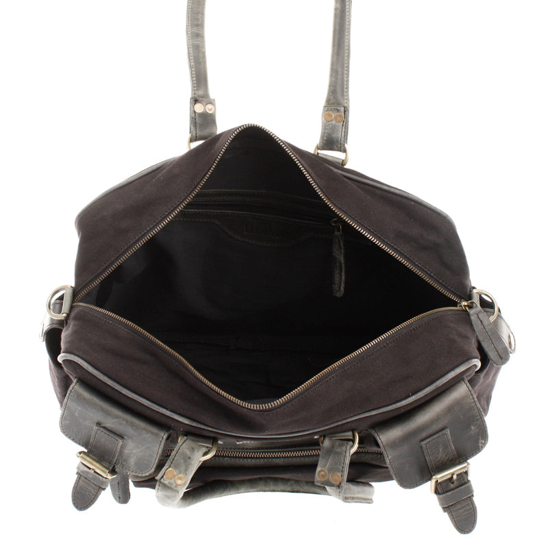Leconi Aktentasche Arbeitstasche Damen Herren Canvas Leder schwarz LE3038 Letzte 3 Tage