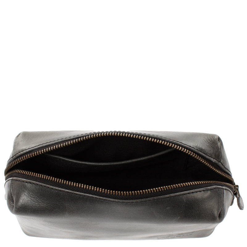 Leconi Utensilientasche Kosmetiktasche Stiftemappe Leder dunkelgrau LE9018 Neueste Stile