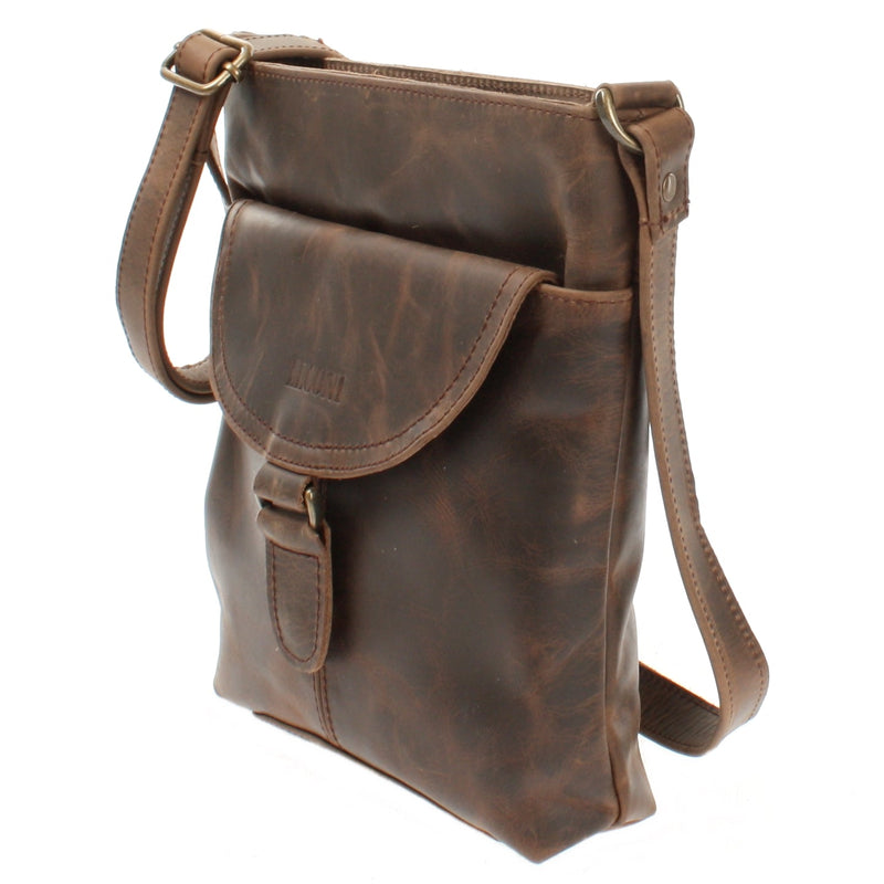 Leconi Umhängetasche Schultertasche Damen Herren Used Look Leder schlamm LE3072 Nur für heute