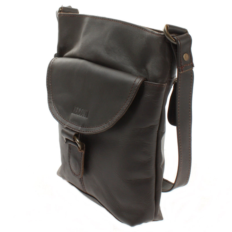 Leconi Umhängetasche Schultertasche Damen Herren Used Look Leder dunkelbraun LE3072 Sonderangebot der Fabrik