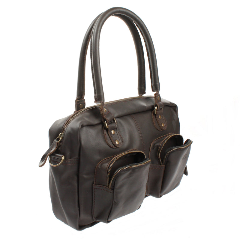 Leconi Schultertasche Handtasche Henkeltasche Damen Leder dunkelbraun LE0046 Bis zu 55% Rabatt