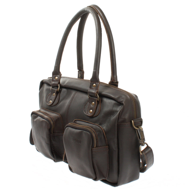 Leconi Schultertasche Handtasche Henkeltasche Damen Leder dunkelbraun LE0046 Bis zu 55% Rabatt