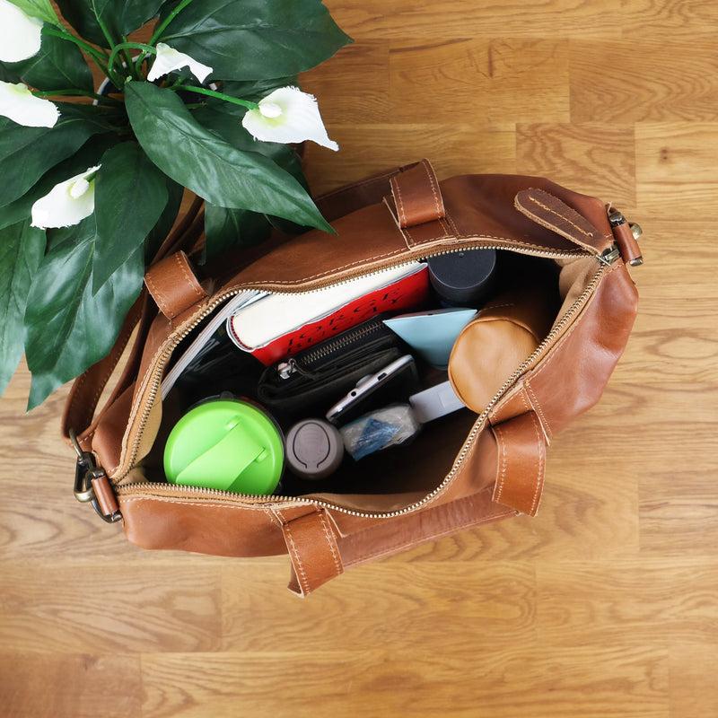 Leconi Shopper Schultertasche Henkeltasche Leder cognac LE0034 Discount Store für neue Produkte