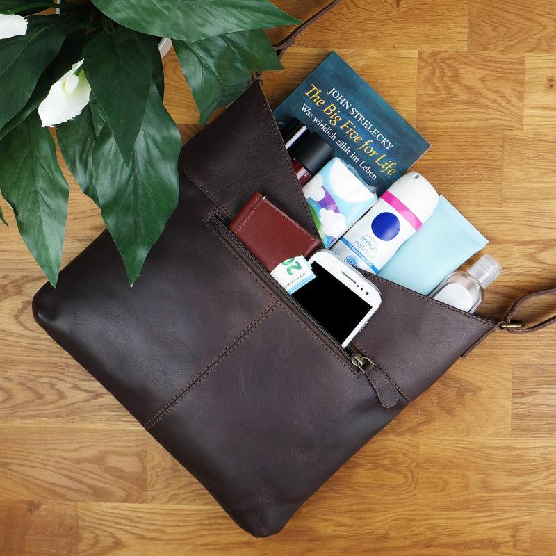 Leconi Schultertasche Damentasche Handtasche Leder dunkelbraun LE0065 50% Rabatt mit kostenlosem Versand