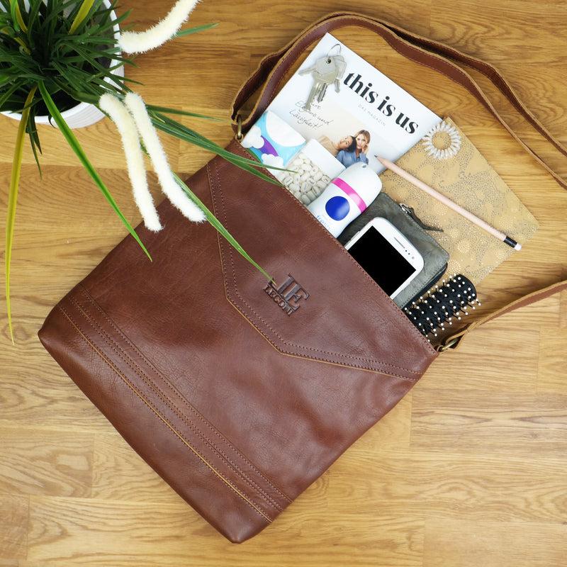 Leconi Umhängetasche Ledertasche Damen Schultertasche Leder braun LE0066 Clearance-Verkauf