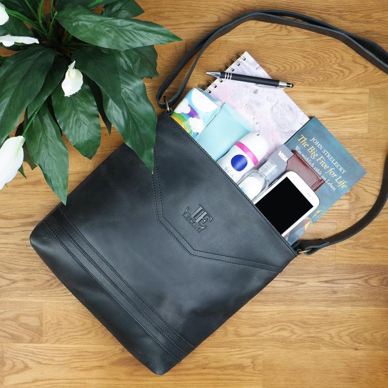 Leconi Umhängetasche Ledertasche Damen Schultertasche Leder dunkelgrau LE0066 Kostenloser Versand international