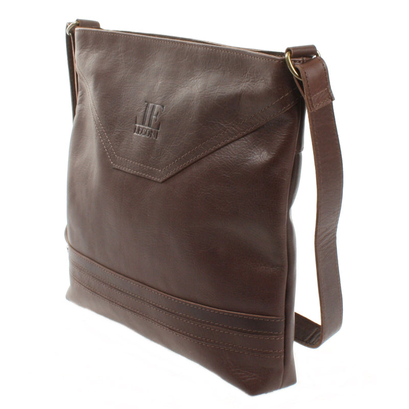 Leconi Umhängetasche Ledertasche Damen Schultertasche Leder dunkelbraun LE0066 Fabrikladen
