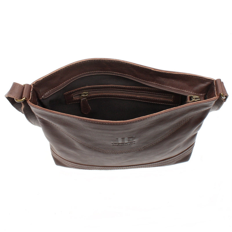 Leconi Umhängetasche Ledertasche Damen Schultertasche Leder dunkelbraun LE0066 Fabrikladen