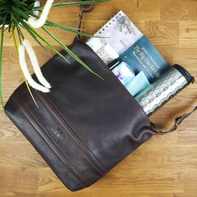 Leconi Umhängetasche Beuteltasche Ledertasche Damentasche Leder dunkelbraun LE0064 Begrenzt auf 3 Tage
