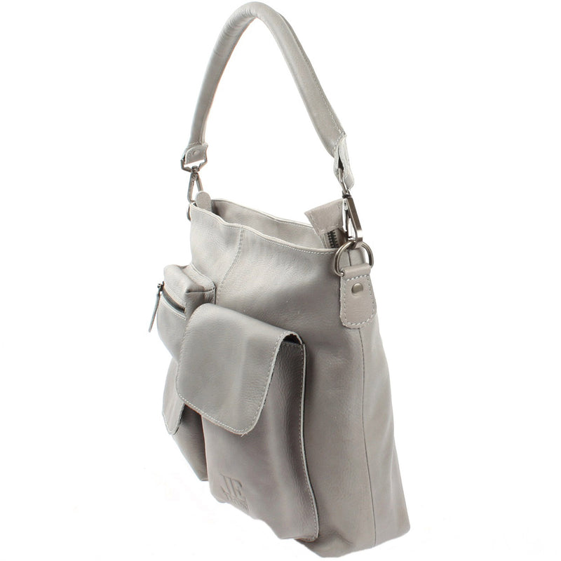 Leconi Schultertasche Umhängetasche Ledertasche Leder Damen hellgrau LE0062 Speichern exportieren