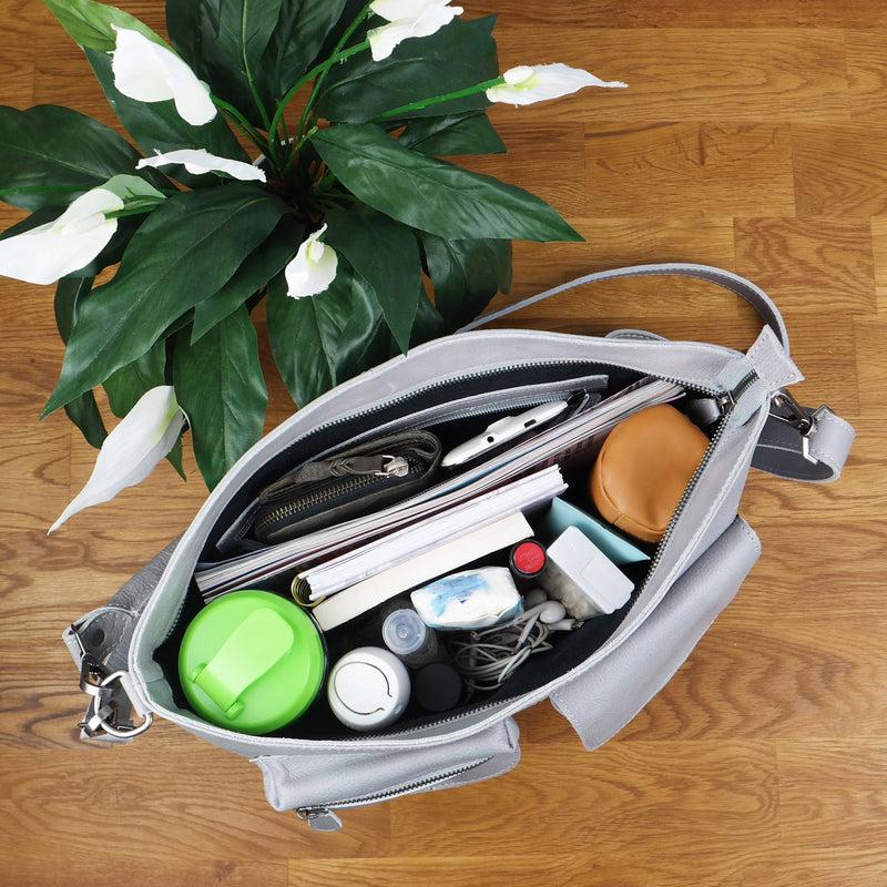 Leconi Schultertasche Umhängetasche Ledertasche Leder Damen hellgrau LE0062 Speichern exportieren