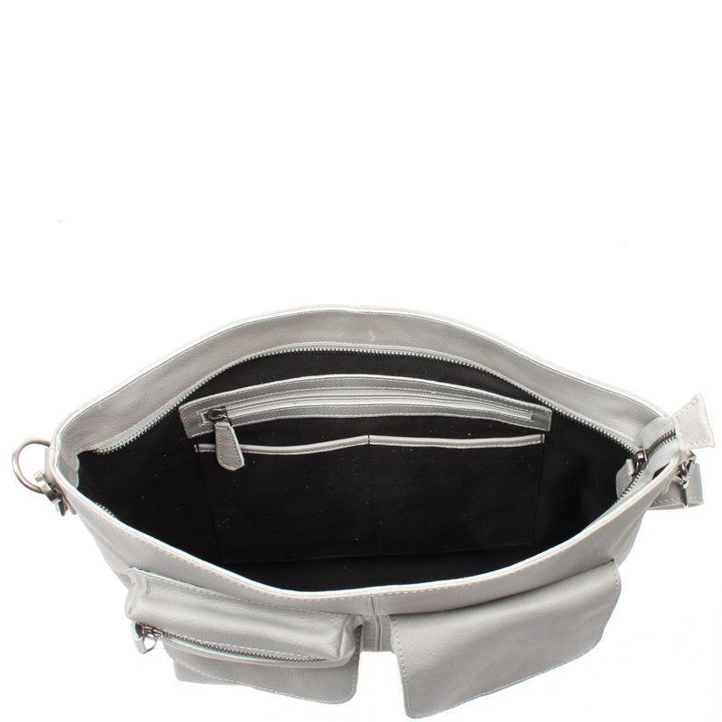 Leconi Schultertasche Umhängetasche Ledertasche Leder Damen hellgrau LE0062 Speichern exportieren