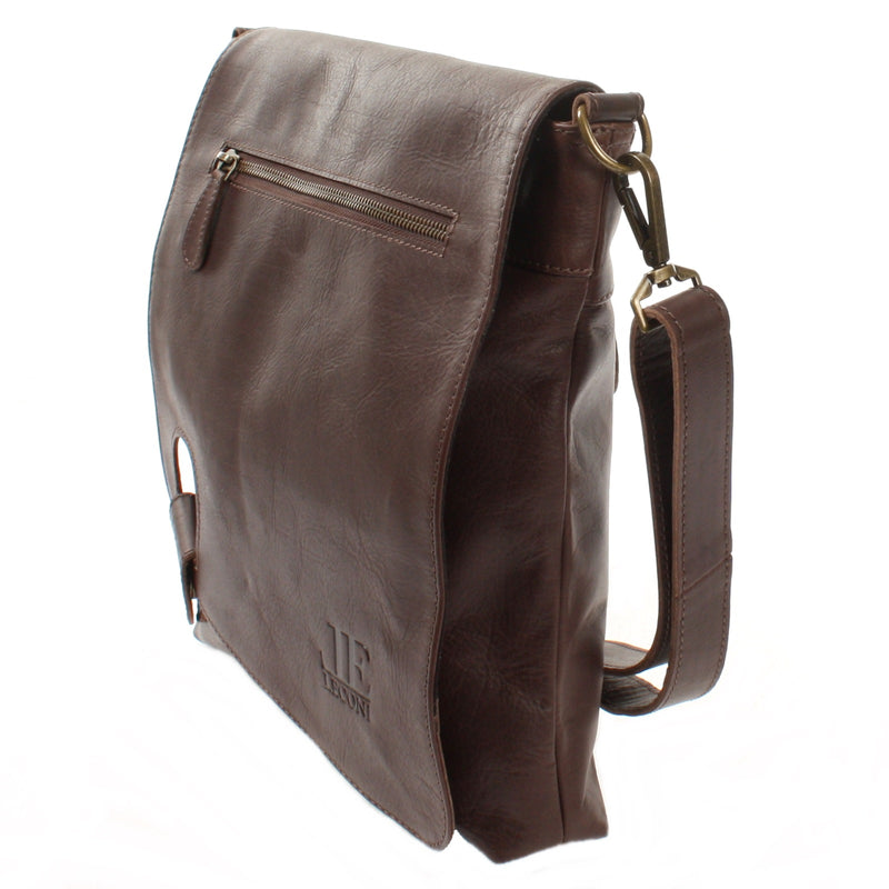 Leconi Umhängetasche Ledertasche Damen Schultertasche Leder dunkelbraun LE3073 Black Friday Preise