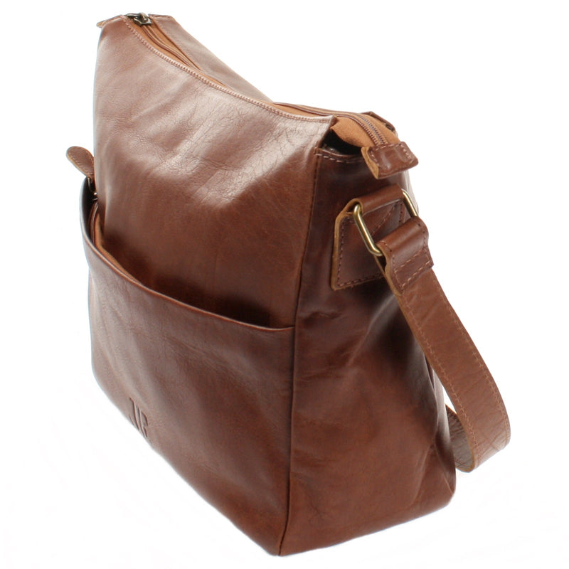 Leconi Umhängetasche Ledertasche Damen Herren Schultertasche Leder braun LE0067 zollfrei