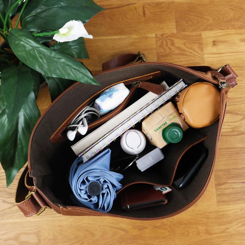 Leconi Umhängetasche Ledertasche Damen Herren Schultertasche Leder braun LE0067 zollfrei