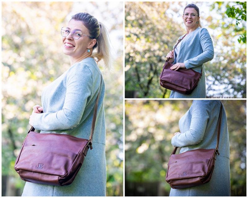 Leconi Umhängetasche Ledertasche Damen Herren Schultertasche Leder braun LE0067 zollfrei