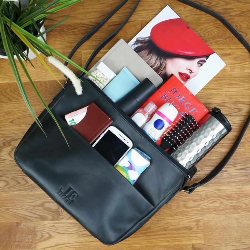 Leconi Umhängetasche Ledertasche Damen Herren Schultertasche Leder dunkelgrau LE0067 50% Rabatt für begrenzte Zeit