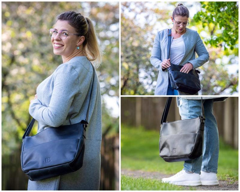 Leconi Umhängetasche Ledertasche Damen Herren Schultertasche Leder dunkelgrau LE0067 50% Rabatt für begrenzte Zeit