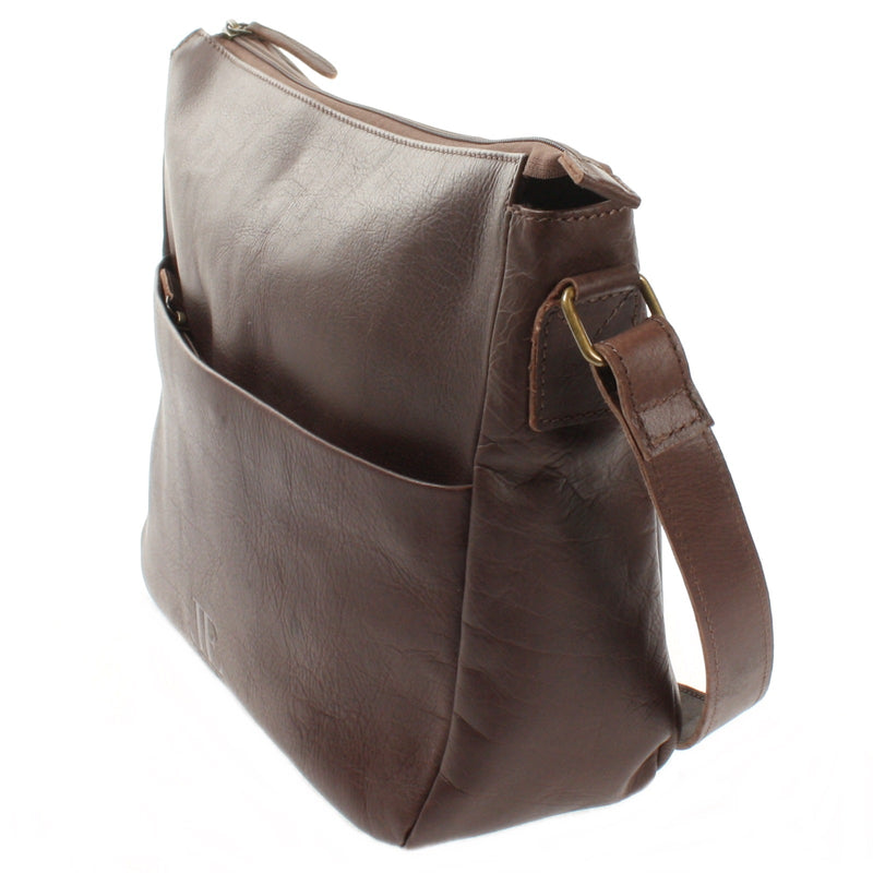 Leconi Umhängetasche Ledertasche Damen Herren Schultertasche Leder dunkelbraun LE0067 Rabatte dieses Monats