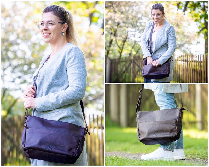 Leconi Umhängetasche Ledertasche Damen Herren Schultertasche Leder dunkelbraun LE0067 Rabatte dieses Monats