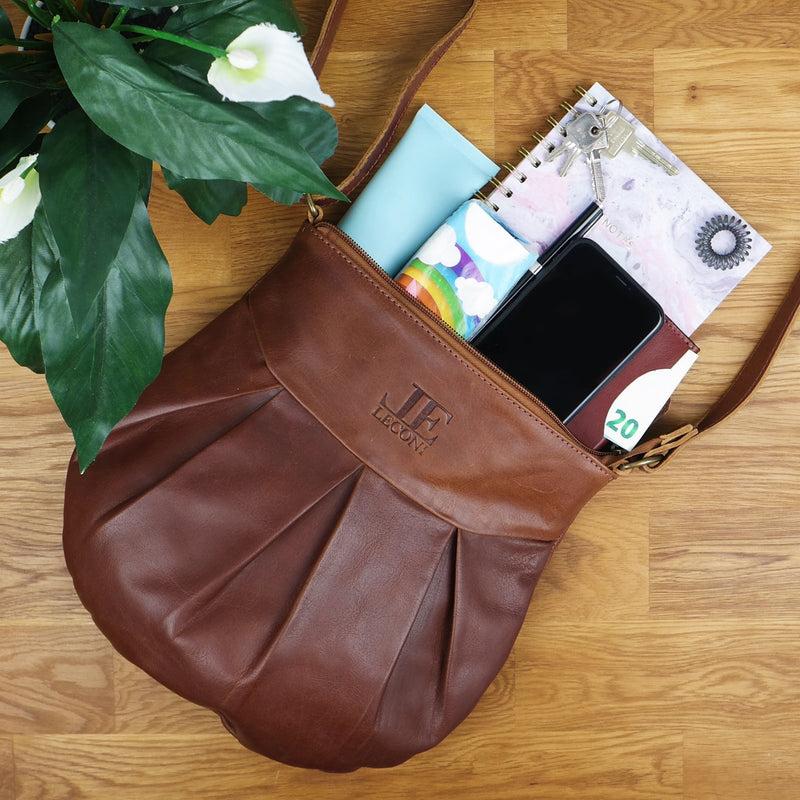 Leconi kleine Umhängetasche Ledertasche Damentasche Schultertasche Leder braun LE0070 Online