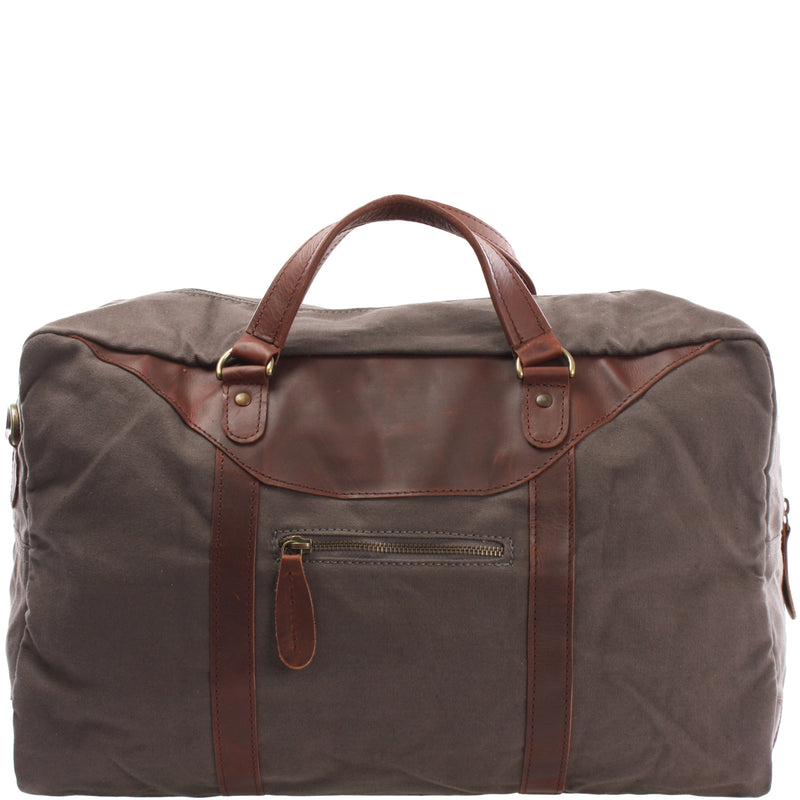 Leconi kleine Reisetasche Handgepäck Canvas Leder grau LE2009 Outlet