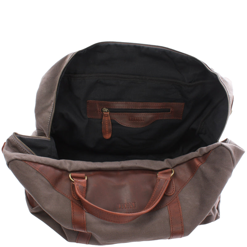 Leconi kleine Reisetasche Handgepäck Canvas Leder grau LE2009 Outlet