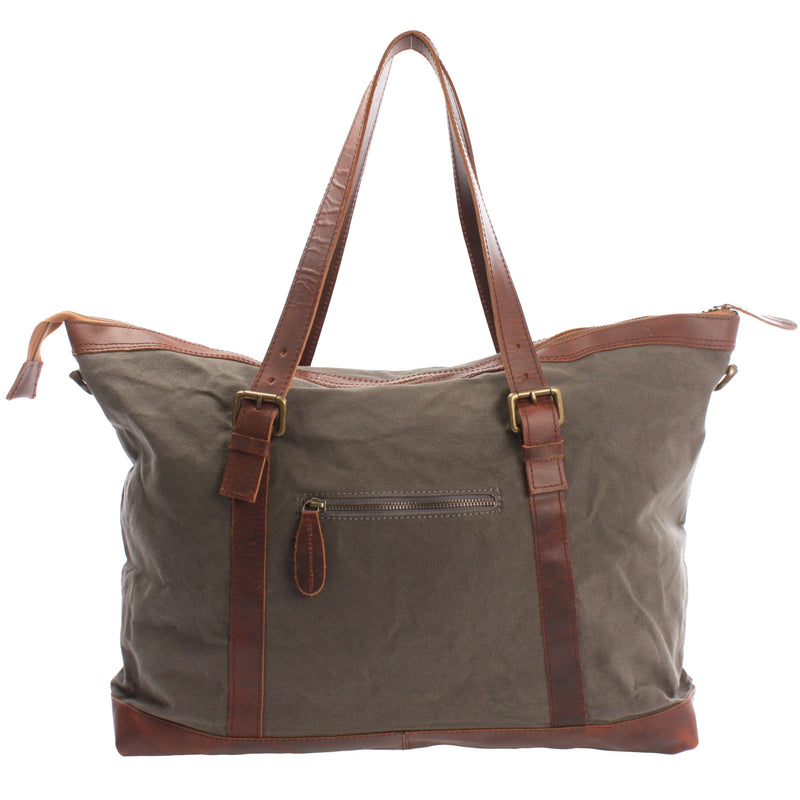 Leconi Weekender Reisetasche Shopper Damen Herren Leder Canvas grau LE2013 Auslauf