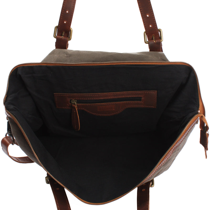 Leconi Weekender Reisetasche Shopper Damen Herren Leder Canvas grau LE2013 Auslauf