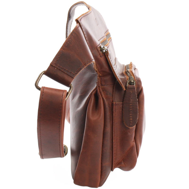 Leconi Umhängetasche Schultertasche Crossbag Damen Herren Leder braun LE3015 Angebote