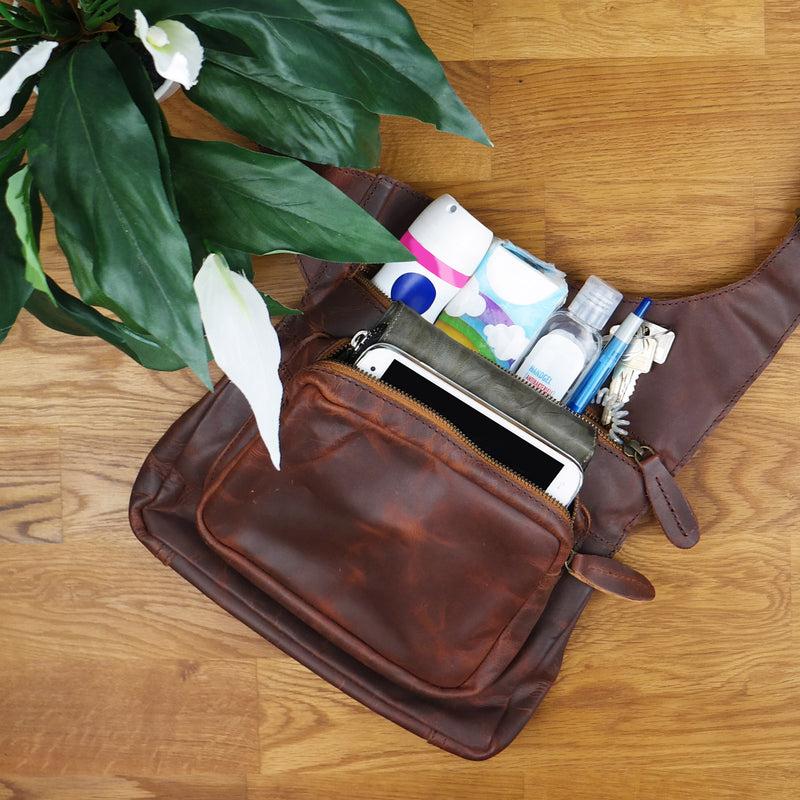 Leconi Umhängetasche Schultertasche Crossbag Damen Herren Leder braun LE3015 Angebote