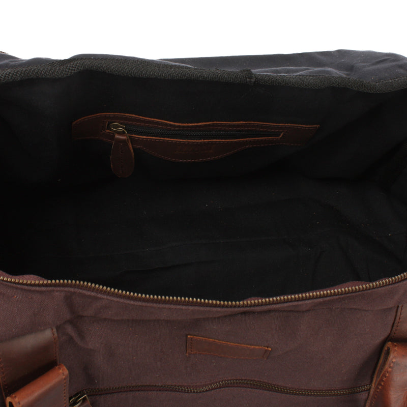 Leconi Weekender Sporttasche Reisetasche Damen Herren Leder Canvas mokka LE2014 Hotsell