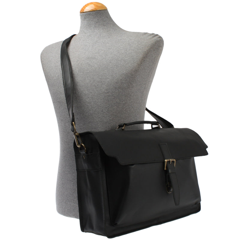 Leconi Aktentasche Businesstasche Messenger Bag Vintage Leder schwarz LE3008 im Angebot