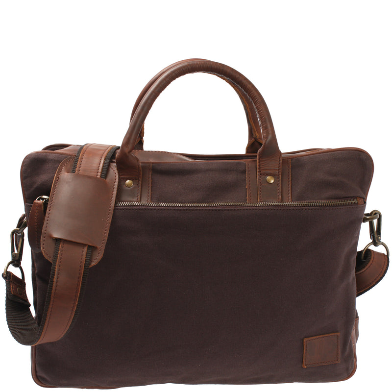 Leconi Aktentasche Arbeitstasche Bürotasche Canvas Leder mokka LE3066 Schlussverkauf