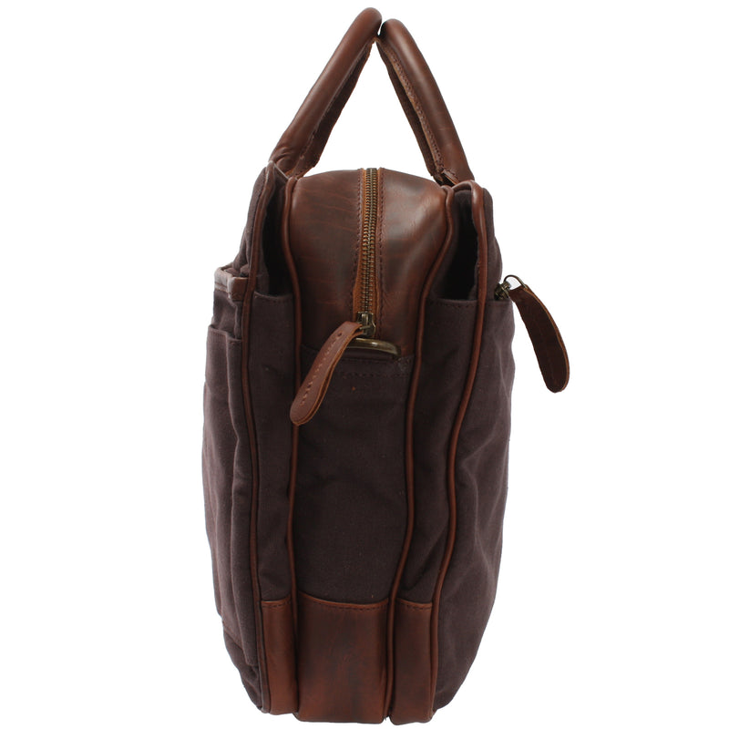 Leconi Aktentasche Arbeitstasche Bürotasche Canvas Leder mokka LE3066 Schlussverkauf