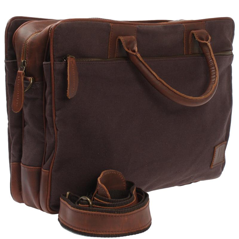 Leconi Aktentasche Arbeitstasche Bürotasche Canvas Leder mokka LE3066 Schlussverkauf