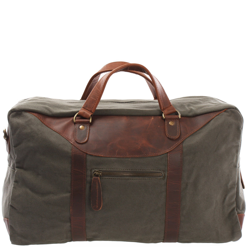 Leconi kleine Reisetasche Weekender Canvas Leder grün LE2009 Günstiger Verkauf