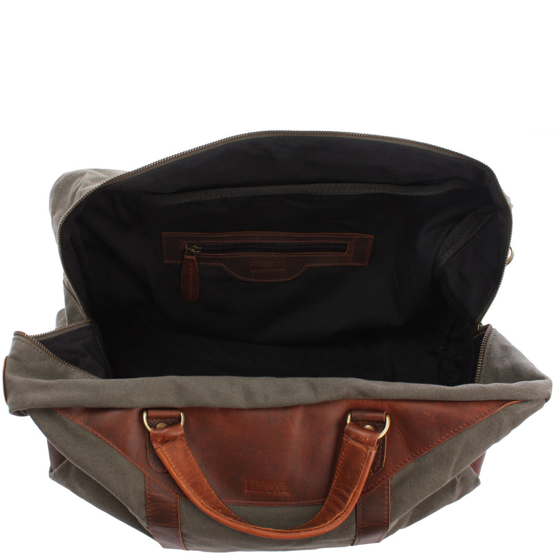 Leconi kleine Reisetasche Weekender Canvas Leder grün LE2009 Günstiger Verkauf