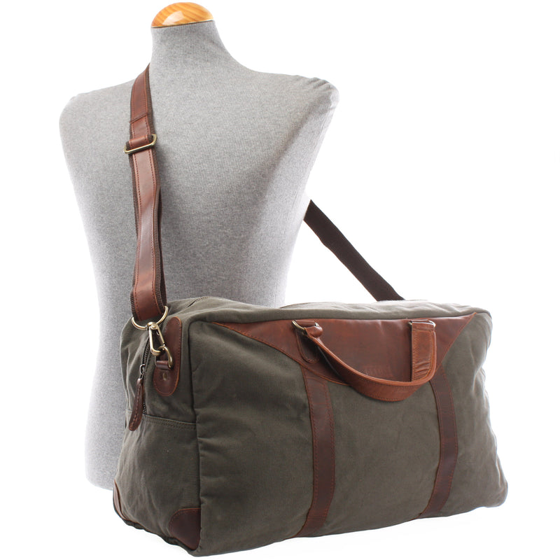 Leconi kleine Reisetasche Weekender Canvas Leder grün LE2009 Günstiger Verkauf