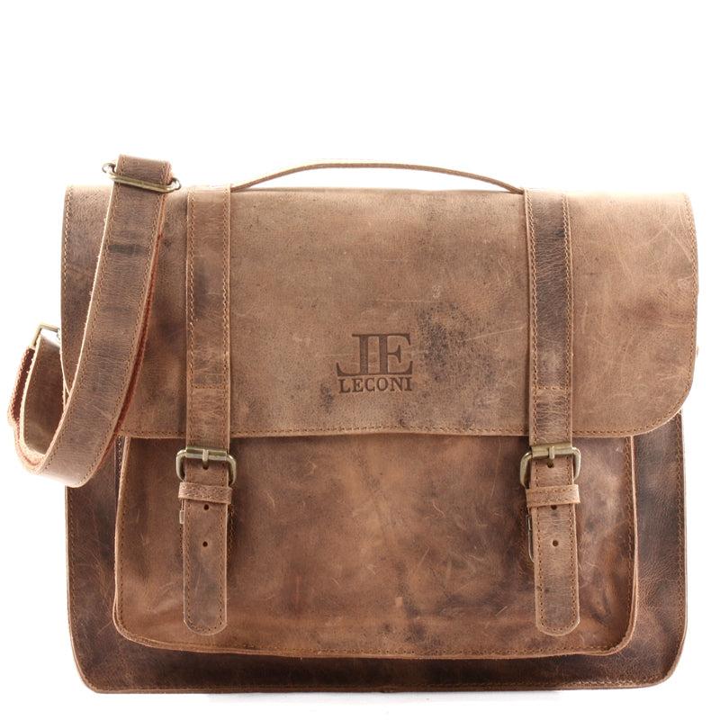 Leconi Messenger Bag Aktentasche Damen Herren Leder vintage braun LE3055 Fabrikverkauf