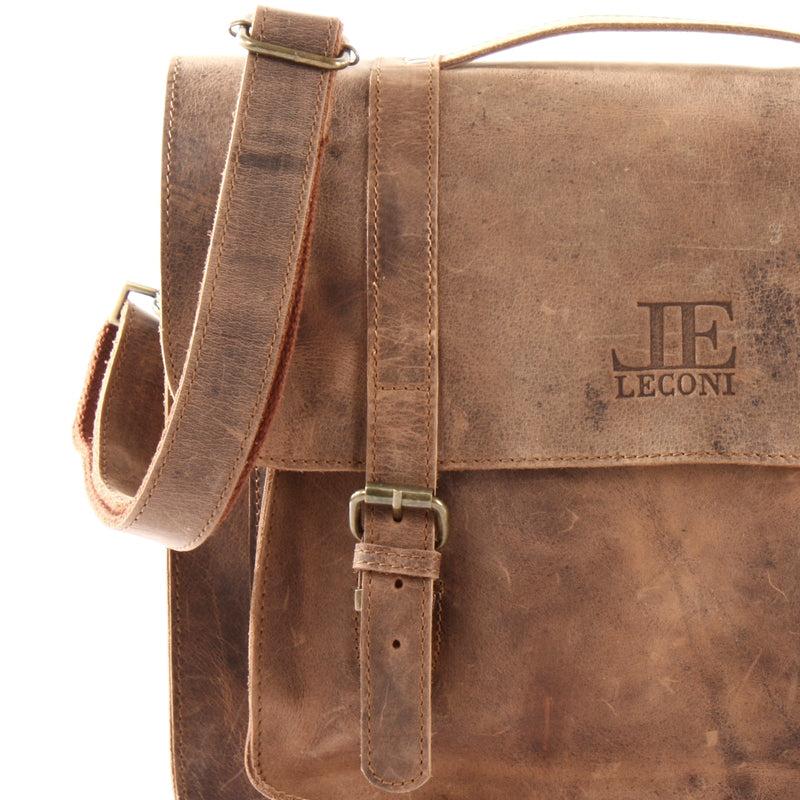 Leconi Messenger Bag Aktentasche Damen Herren Leder vintage braun LE3055 Fabrikverkauf