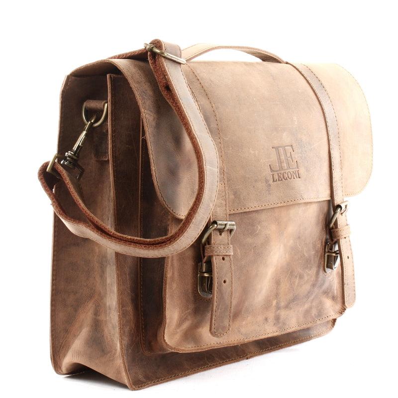 Leconi Messenger Bag Aktentasche Damen Herren Leder vintage braun LE3055 Fabrikverkauf
