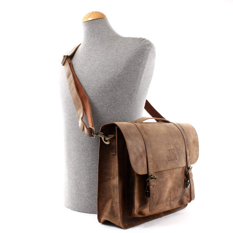Leconi Messenger Bag Aktentasche Damen Herren Leder vintage braun LE3055 Fabrikverkauf