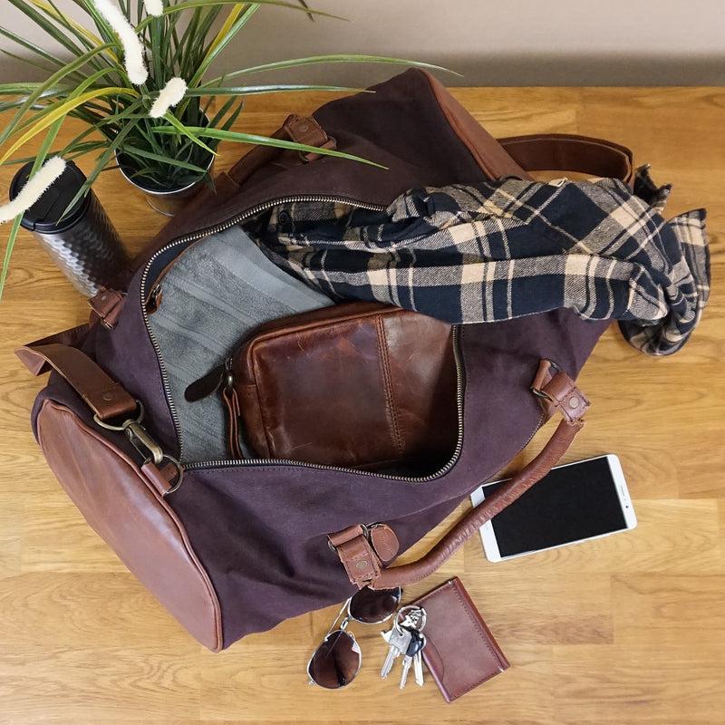 Leconi Weekender Reisetasche Sporttasche vintage Leder Canvas mokka LE2004 Blitzverkäufe