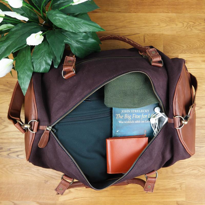 Leconi Weekender Reisetasche Sporttasche vintage Leder Canvas mokka LE2004 Blitzverkäufe
